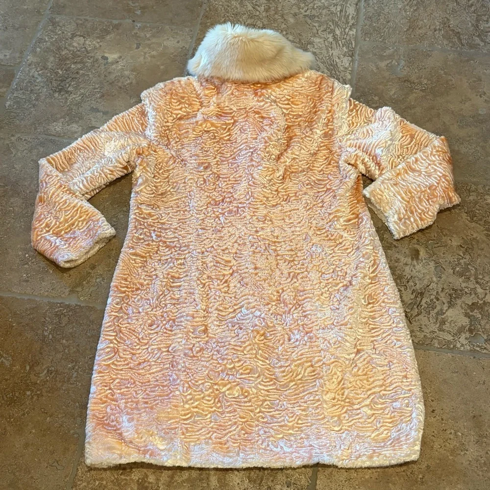 VALERIE STEVENS Orange Cream Textured Faux Fur Button Coat Size Large